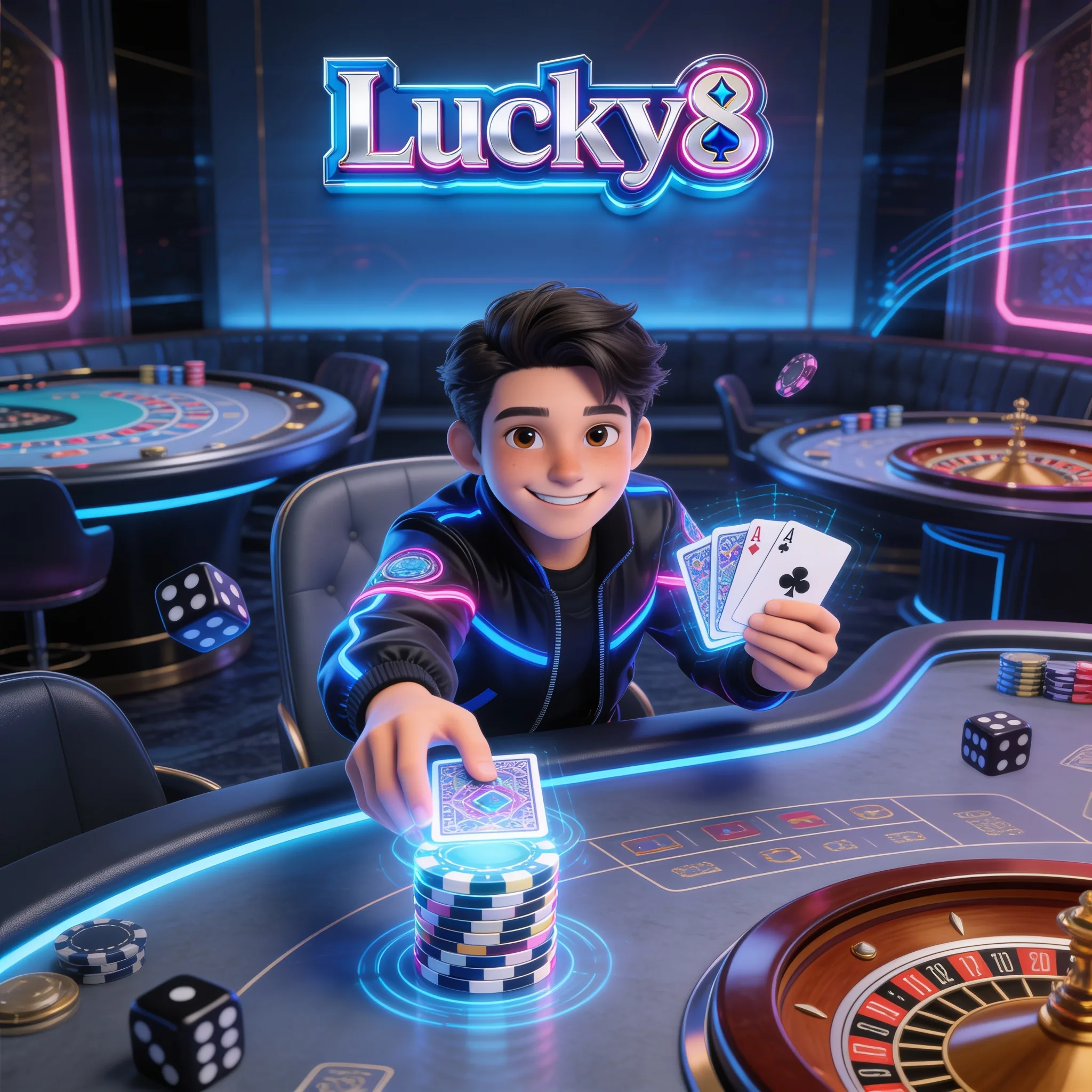Table de roulette éclairée dans une salle sombre